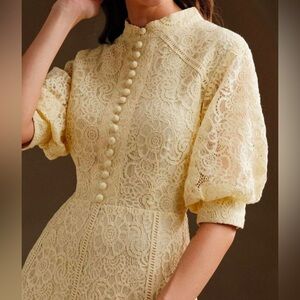 WSTA Cream Lace Puff-Sleeve Maxi Dress